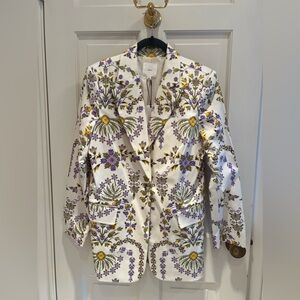 a loves a floral violet, green and yellow blazer. Size medium. New with tags!